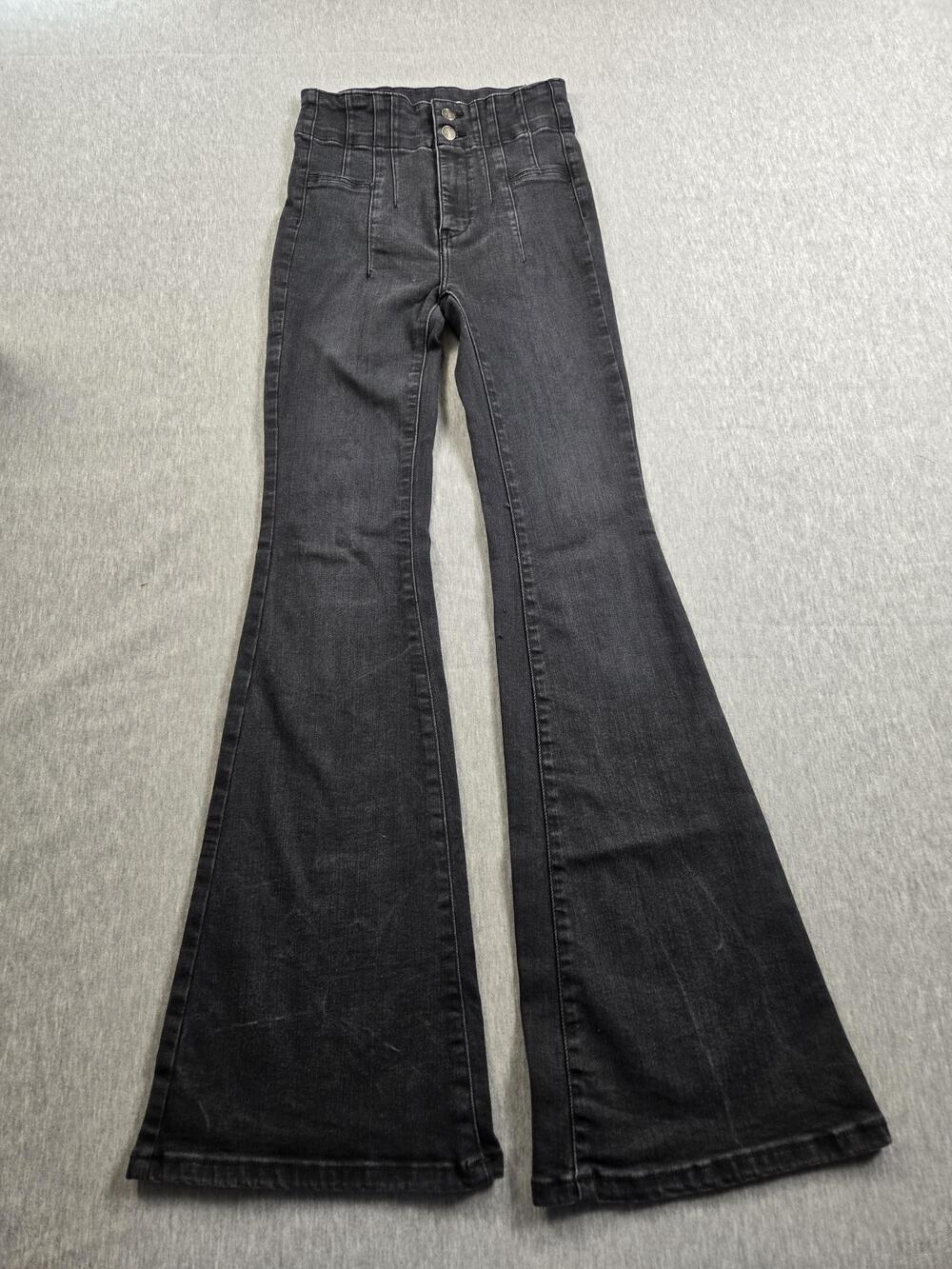 We The Free Jeans Womens 25 Black High Rise Flare Wide Leg Distressed Boho Pants